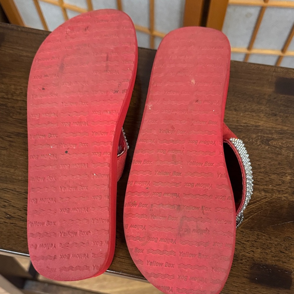 Yellow Box Red Rhinestone Sandals - Picture 2 of 3